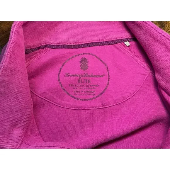 Classic Tommy Bahama XL Quarter Zip-Up Magenta Lounge Wear, Golf, Casual Resort - Picture 3 of 6